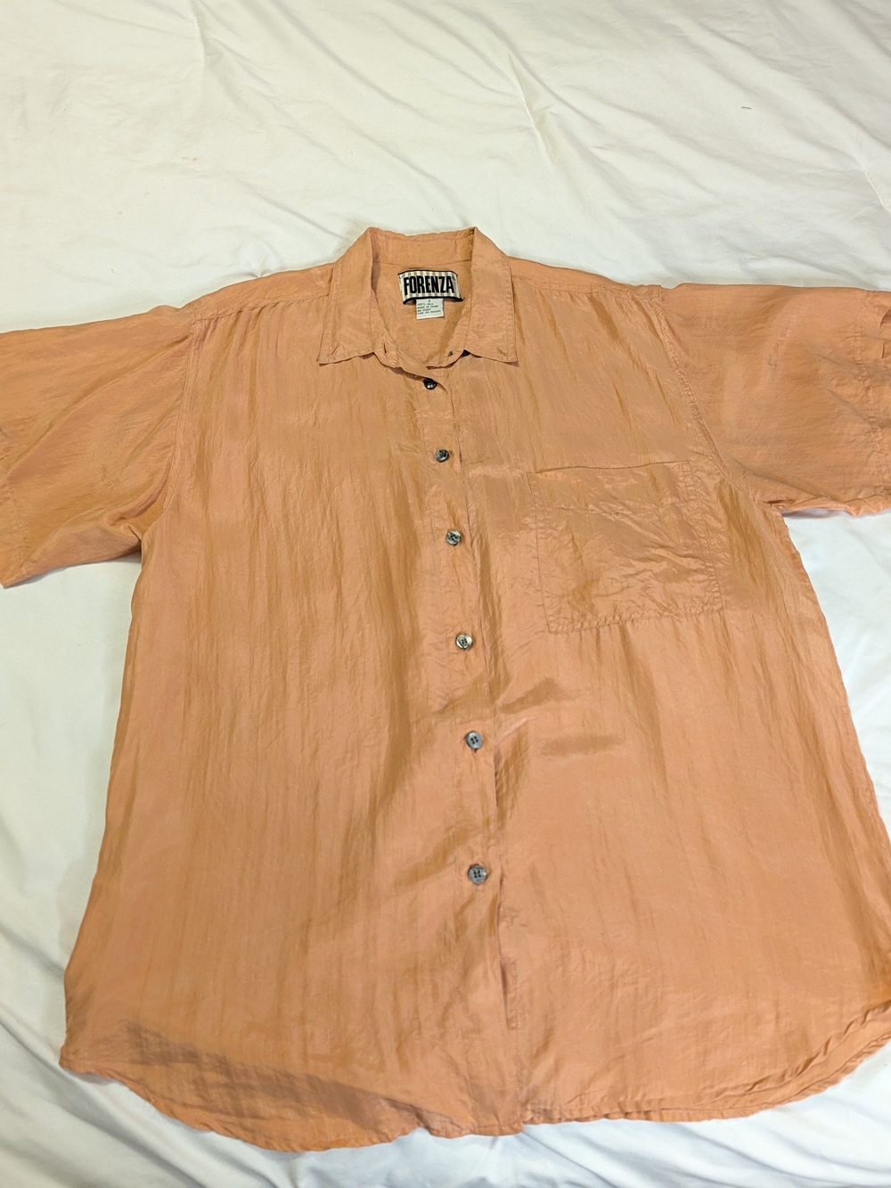 Vintage Forenza Men's Short-Sleeve Button-Up Shirt - Peach